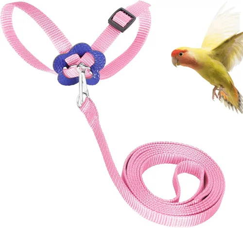Miniatura 10 de Arnés y correa para pájaros, 47.2 in para mascotas, cuerda de entrenamiento ajustable de nailon antimordeduras para loro volador al aire libre