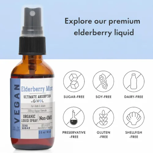 Miniatura 3 de Extracto líquido orgánico de saúco (Sambucus Nigra) - Fórmula líquida de calidad para niños y adultos - altos niveles de flavonoides, fácil