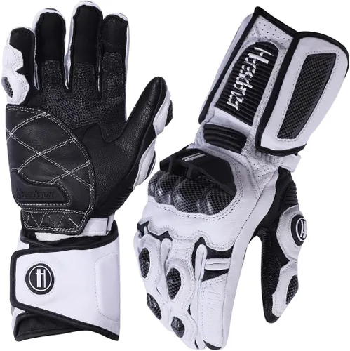 Miniatura 7 de Harssidanzar Guantes de cuero para motocicleta para hombres y mujeres, Powersports KM045 de fibra de carbono con protección de nudillos