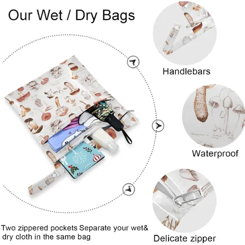 Miniatura 5 de visesunny Seta dibujada a mano, 2 bolsas húmedas con bolsillos con cremallera, lavable, reutilizable, espaciosa para viajes, playa, piscina, Multi51.