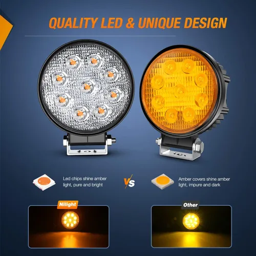 Miniatura 3 de Nilight - 2 barras de luz LED de 4.5 pulgadas, 27 W, focos redondos ámbar, luz estroboscópica todoterreno, para neblina, techo, para SUV, camión