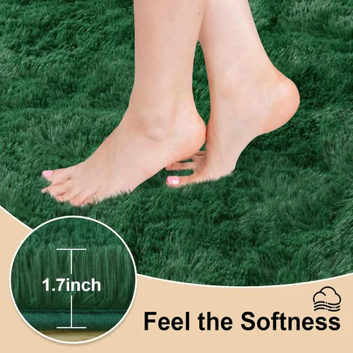 Miniatura 4 de Mugorn - Alfombras suaves y esponjosas de 2 x 3 pies para el hogar, alfombra pequeña con 4 mallas antideslizantes, color verde oscuro, 2 x 3 pies