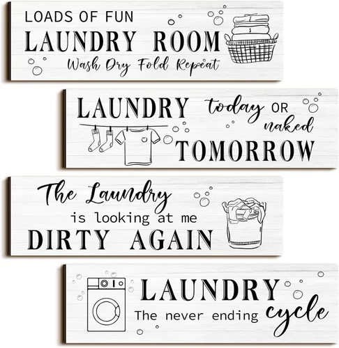 Miniatura 10 de Yulejo 4 piezas de decoración de pared para cuarto de servicio, divertido letrero de madera con citas humorísticas, decoración rústica de granja