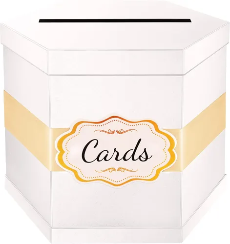 Miniatura 8 de ROSEGLD Caja de tarjetas, caja de recepción de tarjetas con cinta de 14 x 12 x 12 pulgadas, elegante soporte para tarjetas para bodas, graduaciones