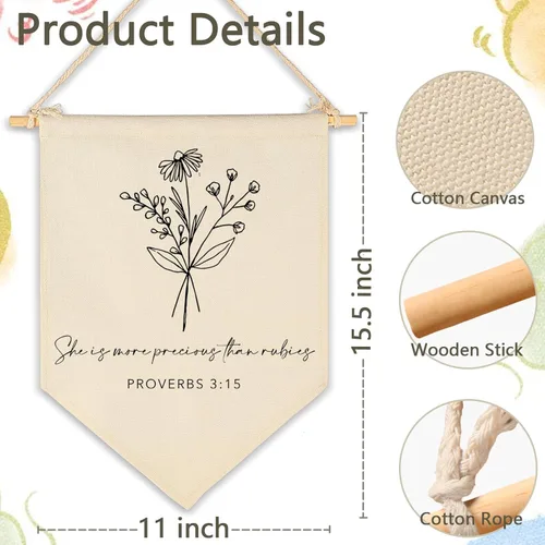 Miniatura 5 de FYSIA Versículo bíblico de las Escrituras para guardería, decoración botánica cristiana, banderín colgante, banderín, bandera de pared, decoración
