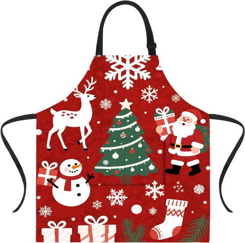 Miniatura 23 de ANNA QUEEN Delantal de Feliz Navidad para mujeres y hombres con bolsillos, delantal de muñeco de nieve, delantal de cocina ajustable para cocinero