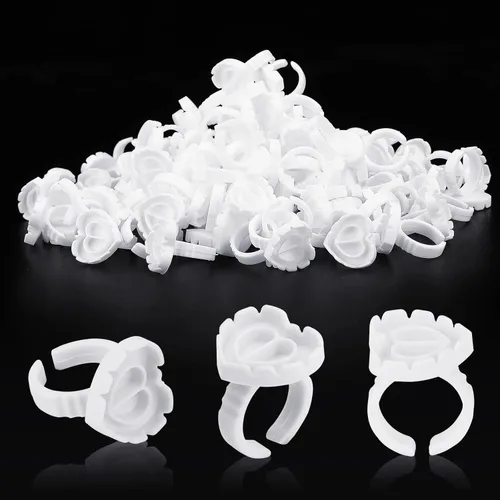 Pretty memory - Anillos de pegamento para extensiones de pestañas, 100 unidades, anillos de pestañas inteligentes, con forma de corazón, soporte