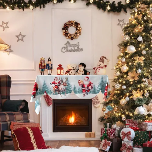 Miniatura 3 de AerWo Bufandas de mantel de Navidad de 79 x 20 pulgadas, decoraciones de Navidad para chimenea, cubierta de chimenea de Navidad de Papá Noel