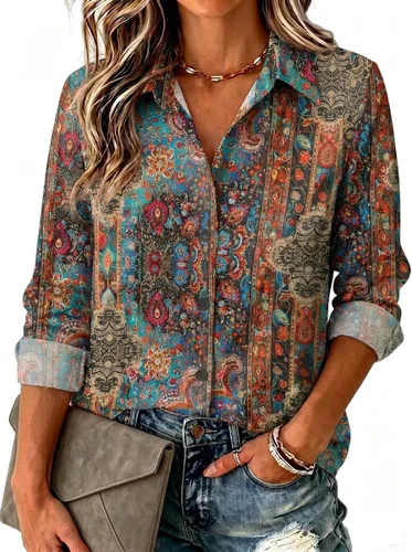 Zeagoo Blusa para mujer, de manga larga, con botones, casual, ligera, lisa/estampada