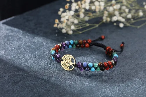 Miniatura 2 de PESOENTH 7 pulseras de cristal curativo para mujer, piedras preciosas naturales, yoga, reiki, chakras, piedras de ansiedad, árbol de la vida