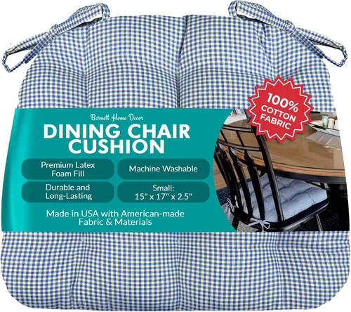Miniatura 27 de Barnett Home Decor Ticking Stripe Berlin Blue - Almohadilla para silla de comedor con lazos, tamaño mediano 18, relleno de espuma de látex, lavable