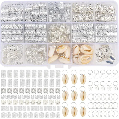 Miniatura 9 de 202 piezas de joyería para mujer, trenzas de rastas de rastas y cuentas, anillos trenzados/puños, conchas, corazón, mariposa, colgantes/clips