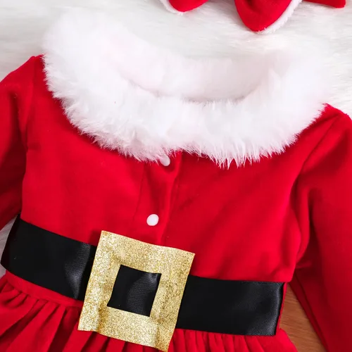 Miniatura 3 de KnniMorning TEES Vestido de Navidad rojo para niña pequeña, vestido de terciopelo de manga larga, vestido de Papá Noel, vestidos de invierno