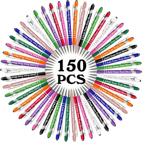 Miniatura 90 de Bolígrafos personalizados a granel grabados personalizados con punta de lápiz capacitivo, bolígrafos personalizados de tinta negra, regalos