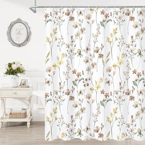 Miniatura 16 de Litabel Cortina de ducha con diseño floral de acuarela, cortina de ducha de flores de mariposa azul para baño, juego de cortina de ducha moderna