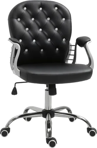 Vinsetto Silla de tocador de maquillaje, silla de piel sintética para computadora con botones, reposabrazos acolchados, altura ajustable y ruedas