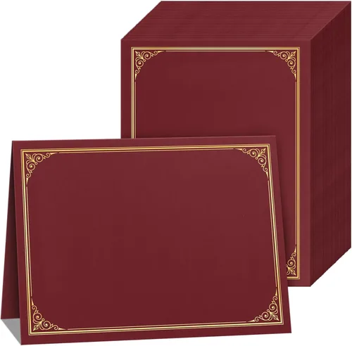 SUNEE Titulares de certificados (borgoña, 60 paquetes, nuevo patrón), cubre diploma, borde de lámina dorada, para certificados de tamaño carta de