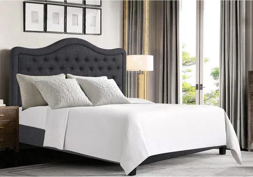 Miniatura 7 de Rosevera Grayson - Cama de cabecera ajustable con poliéster fino y acolchado de botones para dormitorio, matrimonial, color ceniza Gris