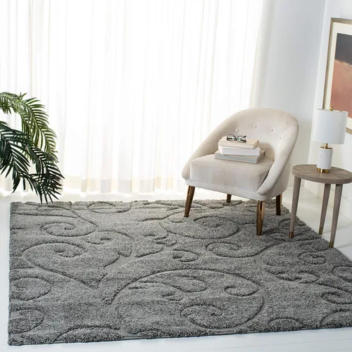 Miniatura 55 de SAFAVIEH - Alfombra de la colección Florida Shag - 10 pies redonda, color crema y beige, diseño de pergamino, no suelta pelusa y fácil de limpiar