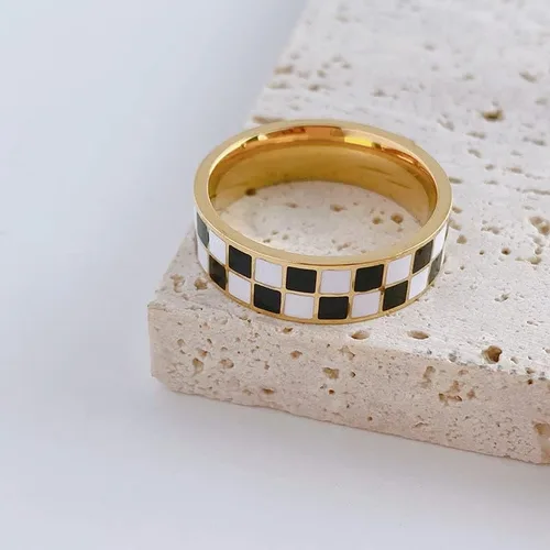 Miniatura 2 de Anillo de acero de titanio, oro de 14 quilates, color negro y blanco, tamaño 5-10