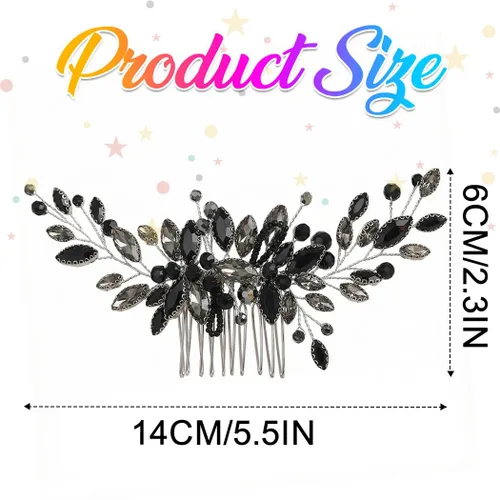 Miniatura 4 de Brishow Accesorios negros del pelo del Rhinestone de la boda, peines cristalinos del pelo para las mujeres