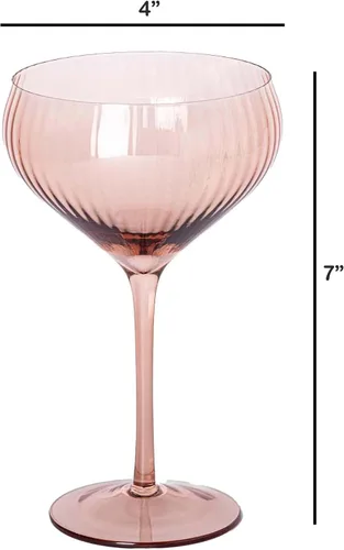 Miniatura 4 de Mary Square 47881 Gold Rim - Taza de bebida de cóctel para vino de champán con tallo de vidrio acanalado duradero de 5 onzas, accesorio para carrito