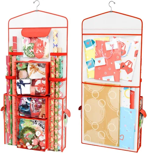 Miniatura 11 de ProPik Organizador Colgante de Papel de Regalo de Doble Cara, Almacenamiento de Papel de Regalo con Múltiples Bolsillos Delanteros y Traseros