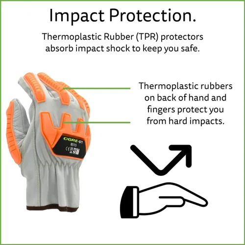 Miniatura 3 de Cordova 8515 Guantes de impacto de cuero, palma de cuero doble, protectores de TPR, parte trasera elástica, pulgar Keystone, Nivel de impacto ANSI
