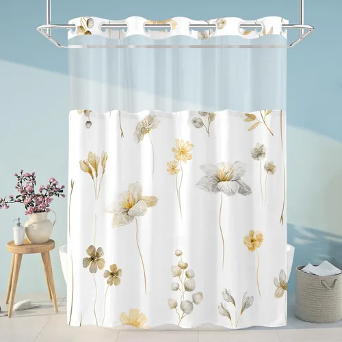 Miniatura 12 de Juego de cortina de ducha sin gancho y forro, cortinas de ducha florales azules de acuarela para baño, juegos de cortinas de baño de hotel moderno