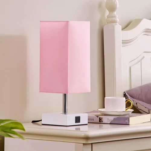 Miniatura 5 de Lámpara de mesa Ambimall con control táctil y 2 puertos de carga USB, lámpara de mesa de 3 modos para mesita de noche, lámpara de noche para A: rosa