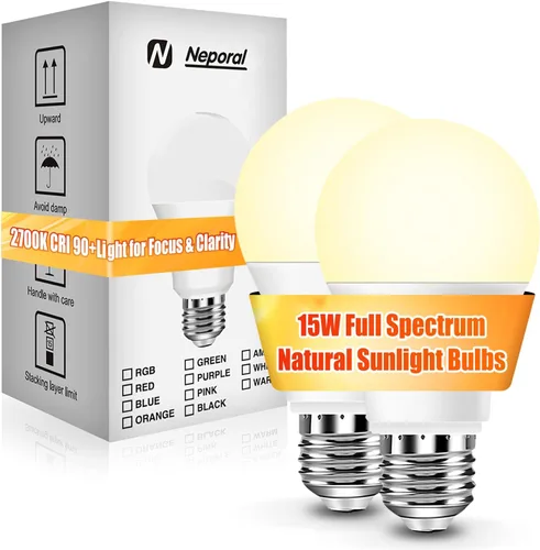Miniatura 15 de Neporal - Foco de luz de espectro completo de 15 W, focos de luz solar natural sin UV de 2700 K, foco LED de 15 W equivalente a 100 W, CRI 90+, sin