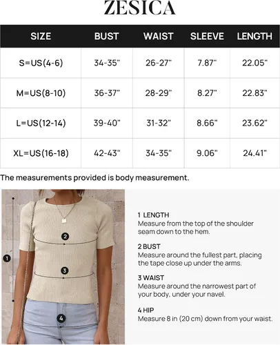 Miniatura 6 de ZESICA Camiseta de manga corta con cuello redondo y punto acanalado para mujer, ajustada, camiseta básica de verano 2023 de color sólido