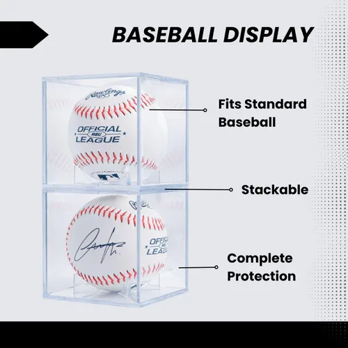 Miniatura 5 de Baseball Cube (2 unidades) – Caja de exhibición de acrílico transparente con protección UV – Soporte de pelota de juego autografiado