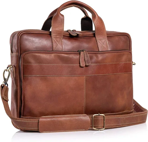 Miniatura 8 de Maletín de cuero de 18 pulgadas para portátil, bolsas mensajero para hombres y mujeres, el mejor maletín de oficina, bolso bandolera (negro)