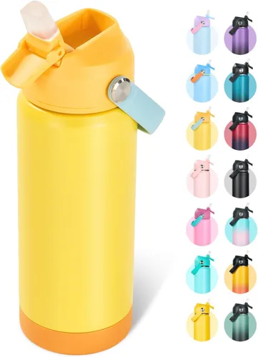 Miniatura 21 de Fijinhom Botella de agua aislada de acero inoxidable de 18 oz, de boca ancha, de doble pared, con vacío, con pajita de silicona, a prueba de sudor