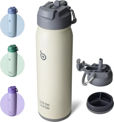 Miniatura 9 de BOTTLE BOTTLE Botella de agua de 24 onzas aislada, botella de agua deportiva de acero inoxidable con popote y tapa ajustable Organizador diario
