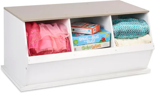 Miniatura 14 de Badger Basket Organizador apilable de almacenamiento de juguetes de tres cubos - grano de madera/gris