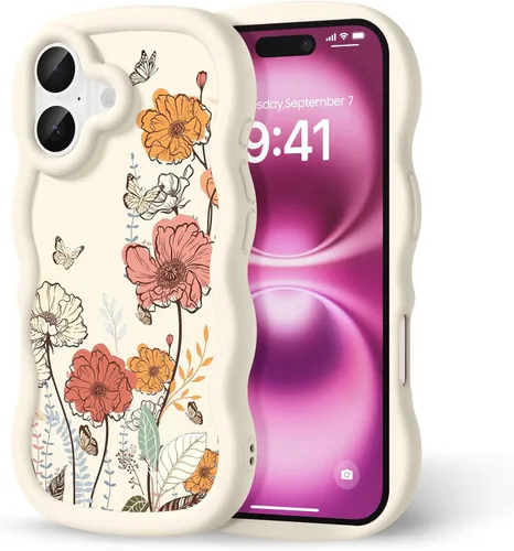 Miniatura 205 de Compatible con iPhone SE/8/7 Funda para Mujeres y Niñas, Marco Ondulado Rizado con Patrón Lindo, Estética Delgada Suave Silicona TPU Parachoques