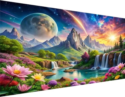 Miniatura 18 de pchmcu Pintura de Arte de Diamante 5D Luna, Kits de Pintura de Diamante Grande para Adultos, Bricolaje Taladro Completo Cristal Rhinestone Artes