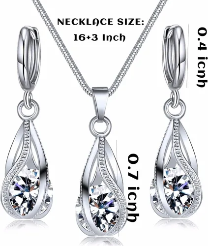 Miniatura 6 de IFKM Silver Jewelry Sets for Women Rhinestone Crystal CZ Bridal Bridesmaid Accessories Necklace Earrings set for Wedding Prom Anniversary Birthday