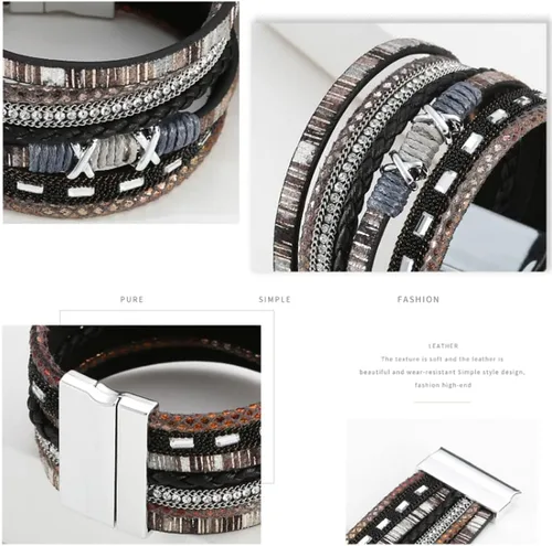 Miniatura 2 de Pulsera multicapa de cuero Pulsera de señoras cierre de mujer