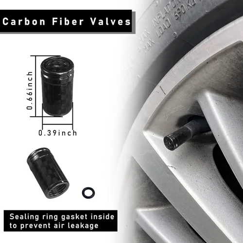 Miniatura 2 de Ziciner 4 piezas de cubiertas de tapones de válvula de neumático, tornillos de tapa de aire de vástago de válvula de rueda de carbono para llantas