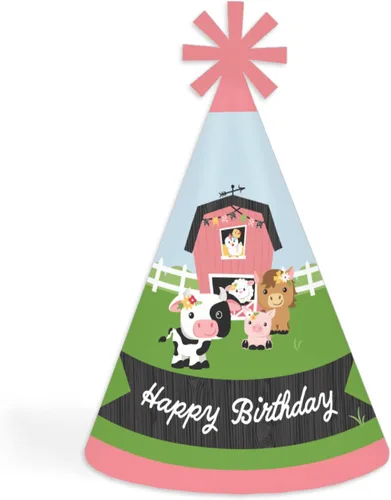 Miniatura 7 de Big Dot of Happiness Farm Animals - Sombreros de fiesta de cono para niños y adultos - Juego de 8