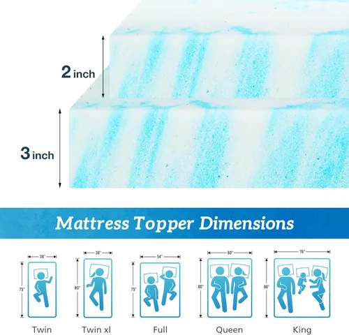 Miniatura 2 de Cubrecolchón Twin XL - Espuma viscoelástica de 2 pulgadas con infusión de gel refrescante para el dolor de espalda, certificado CertiPUR-US