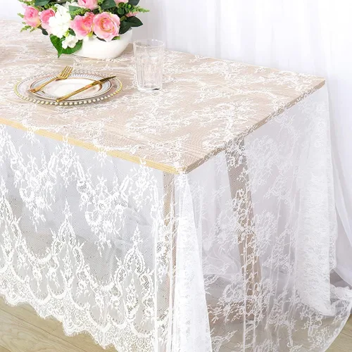 Miniatura 10 de Pardecor Mantel rectangular de encaje bordado negro de 60 x 120 pulgadas, elegante decoración de mesa de cumpleaños, mantel de encaje floral, mantel