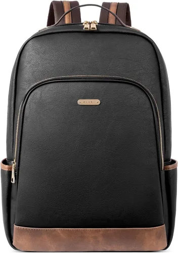 Miniatura 7 de CLUCI Mochila de cuero para mujer de 15.6 pulgadas, mochila para computadora portátil, mochila para viajes, avión, mochila casual, color beige