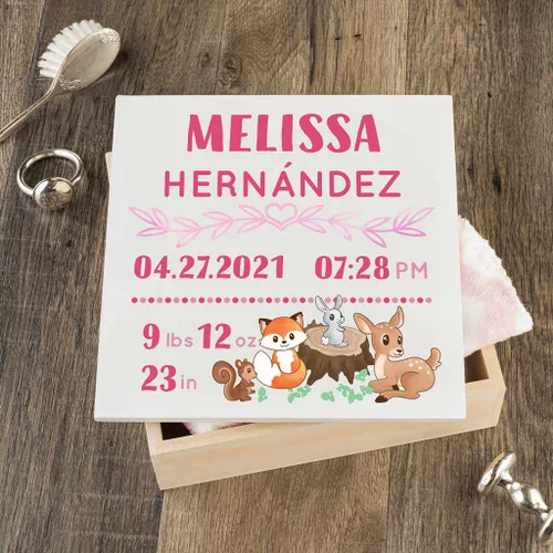Miniatura 15 de Caja de recuerdo personalizada para bebé (huellas azules, regulares)
