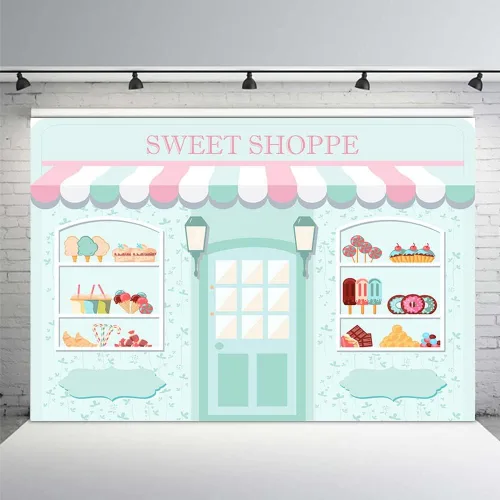 Miniatura 11 de MEHOFOND Telón de fondo Sweet Shoppe de 5 x 3 pies para niña, fondo de fotografía de cumpleaños, pancarta de fiesta para niños, baby shower, dona