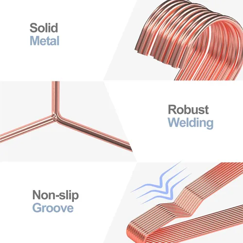 Miniatura 4 de Paquete de 30 perchas de metal color oro rosa con muescas para perchas estándar para camisas, abrigos, pantalones, resistentes y ahorro de espacio