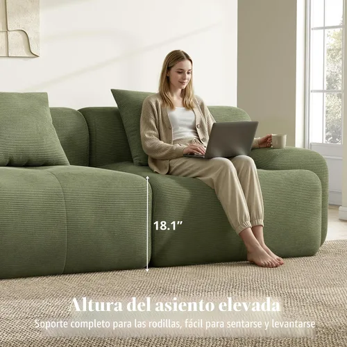 Miniatura 7 de LIKIMIO LumiCord - Sofá modular modular con otomana, sofá sin hueso en forma de L de 118 pulgadas para sala de estar, asiento profundo de gran Verde